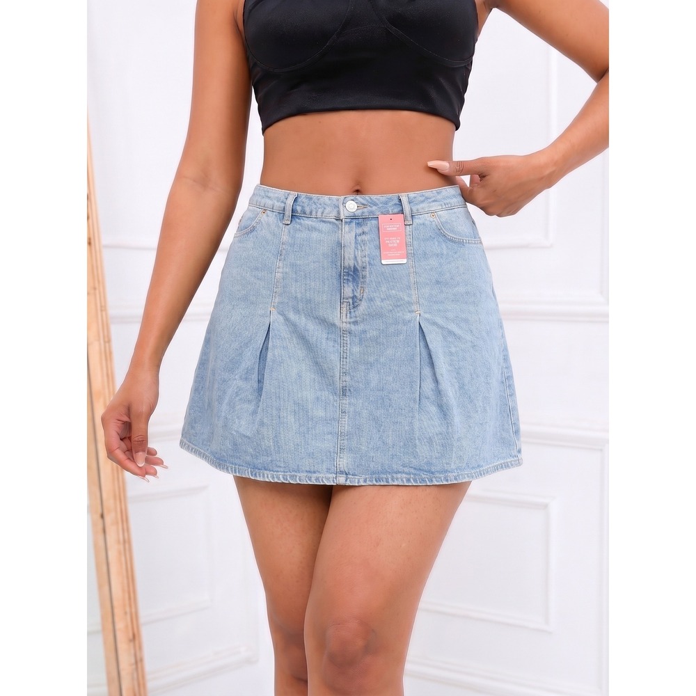 NEW Levi Strauss Signature Pleated Denim Skirt Light‎ Wash Blue Plus Size 24W